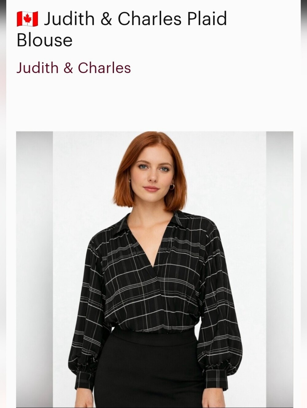 Judith & Charles Black Plaid Blouse In Silk & Viscose Like New Sz XS-S